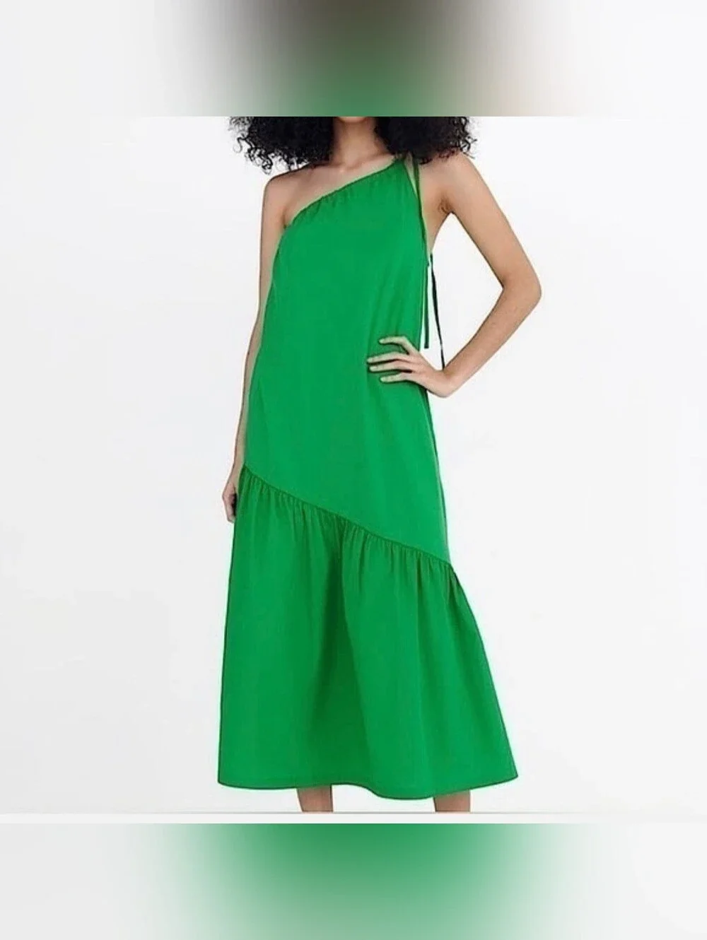 zara asymmetric dress green ASYMMETRIC SATIN EFFECT KNOTTED DRESS - Green